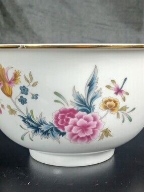 Vtg 81 Avon American Heirloom Independence Day Bowl Floral White Gold Rim Decor